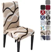 Merkloos Juego de 6 fundas para sillas, fabricadas con tejido elástico y lavable, ideales para sillas de comedor, color blanco roto con estampado de líneas