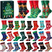 Merkloos Calendario de Adviento con 24 pares de calcetines navideños para adultos, confeccionados en algodón cálido y reutilizables