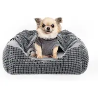 Merkloos Cama para perros con capucha, rectangular y lavable, de color gris, talla S, dimensiones: 51 x 48 x 15 cm