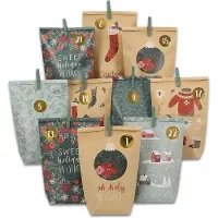 Merkloos Calendario de Adviento para llenar - Kraft - 24 bolsas - Verde - Reutilizable
