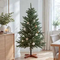 Mendler Árbol de Navidad HWC-R35, árbol decorativo, árbol artificial, planta artificial, abeto artificial de aspecto natural, con base de polietileno, PVC y madera, 140 cm
