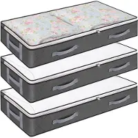 Merkloos Caja organizadora bajo cama - Con ventana - Plegable - 99 x 49,5 x 15 cm - Juego de 3 - Para edredones y ropa de cama