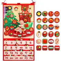 Merkloos Calendario de Adviento - 24 bolsitas - Fieltro - 76 x 42 cm - Rojo - Para pared, cocina o habitación infantil