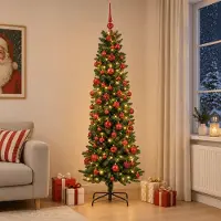 Syfax Árbol de Navidad artificial estrecho con bolas 210 cm 300 LED