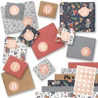 Merkloos Papel de regalo calendario de adviento - Números 1-24 - Patinador - 24 hojas - 29,7 x 42 cm