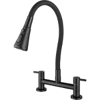 Liangpin Jiazuo Dailygoods - Grifo de cocina de 360° giratorio - Negro - Doble Asa - Grifo de fregadero - Manguera ergonómica - 3 posiciones - Grulla de cocina