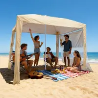 StarTech.com Cabaña de playa / toldo de playa - 2,4 x 2,4 m - Protección UV UPF 50+ - Con pared lateral - Incluye sacos de arena - Altura ajustable - Portátil - Color caqui