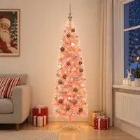 Syfax Árbol de Navidad artificial estrecho con bolas 240 cm 300 LED