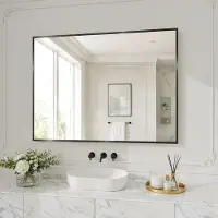 OEM Espejo de pared, 100x75 cm, vidrio templado, color negro, resistente a la corrosión
