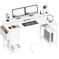Merkloos Escritorio de juego en forma de L con soporte para monitor y espacio de almacenamiento