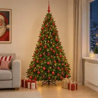 Syfax Árbol de Navidad artificial verde claro con bolas 210 cm