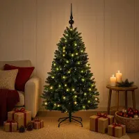 Syfax Árbol de Navidad artificial verde oscuro con bolas 150 cm