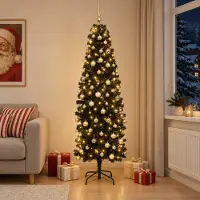 Syfax Árbol de Navidad artificial estrecho con bolas 240 cm 300 LED