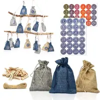Merkloos Calendario de adviento para llenar - Bolsitas de adviento - 24 unidades - Azul, gris y beige - Para puerta, escalera y ventana