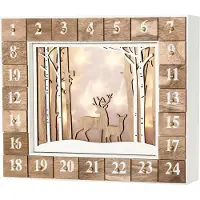 Ed Brubaker Calendario de Adviento , diseño de bosque, madera, color blanco, estilo natural, con iluminación LED, dimensiones: 35,5 x 6 x 27 cm