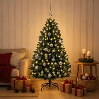 Syfax Árbol de Navidad artificial verde oscuro con bolas 120 cm
