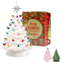 Merkloos Árbol de Navidad de cerámica - Blanco - 33 cm - Con estrella