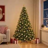 Syfax Árbol de Navidad artificial verde claro con bolas 240 cm