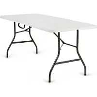 StarTech.com Mesa de jardín plegable para exteriores, camping y como mesa de buffet. Medidas: 180x76 cm. Estructura de hierro. Capacidad para 8 personas. Con asa de transporte. Rectangular, color blanco