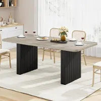 StarTech.com Mesa de comedor industrial: mesa rectangular de 180 cm para 6-8 personas, estructura de madera, patas de metal negro con relieve, diseño moderno, color gris
