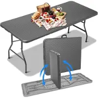 StarTech.com Mesa plegable - Mesa plegable de 1,83 metros - 183 x 76 x 74 cm - Estructura de metal - Rectangular - Para 8 personas - Para uso interior y exterior - Gris oscuro