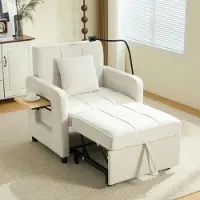 StarTech.com Sillón reclinable 2 en 1 - Sillón relax ajustable - Con cojín - Bolsillos laterales - Mesita auxiliar - Color beige, tejido chenille - Estructura de madera
