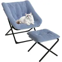 StarTech.com Sillón reclinable con reposapiés, ideal para la sala de estar. Estructura de metal, acolchado suave, diseño en forma de L, estilo moderno minimalista. Color azul