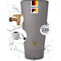 Graf 4rain VASO 2en1 barril para agua de lluvia 220 L gris zinc incl. grifo de salida de plástico y conexión al bajante