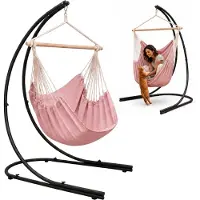 AMANKA Estructura para hamaca colgante HSG-153 con hamaca colgante HMG-40, color rosa