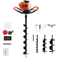 LTPRTZ Taladro de tierra a gasolina - Taladro para jardín - Para colocar postes de valla - Motor potente de 52cc - Incluye 3 brocas - Color naranja y negro