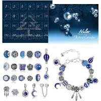 Merkloos Calendario de Adviento de joyería - 24 piezas - Cuentas y abalorios azules - Con pulsera y collar