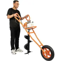 LTPRTZ Taladro de tierra a gasolina - Taladro para pilotes - Carretilla - Perforación de agujeros - Motor potente de 2.2 kW - 63 cc - Naranja