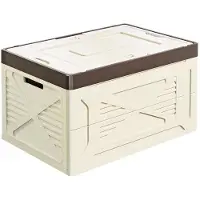 LTPRTZ Caja de almacenamiento plegable - Ideal para camping - Organización para exteriores - Gran capacidad - 53,3 x 35,8 x 28,5 cm - Beige