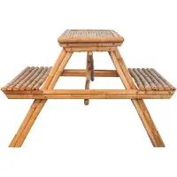 LTPRTZ Mesa de picnic de bambú - Mesa de jardín al aire libre - Acogedor sentarse fuera - Mesa de bambú única - 115 x 115 x 81 cm