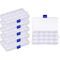 Merkloos Cajas organizadoras de plástico transparente - Set de 6 - 15 compartimentos por caja - Compartimentos ajustables