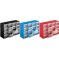 Merkloos Organizador de cajones - 16 compartimentos - 22 x 15 x 8 cm - Juego de 3 - Rojo, azul, negro