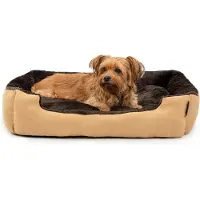 Markenlos Cama para mascotas - Cojín para perros - Momento de descanso - Cojín reversible - 75x60 cm - Beige y marrón