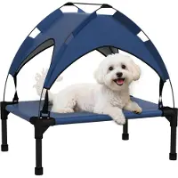 StarTech.com Cama elevada para perros con techo – Zona de descanso para perros para exteriores – Nylon – Talla M – Azul