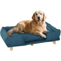StarTech.com Sofá para perros: Cama para perros de gran tamaño, con respaldo, patas de madera y funda de poliéster
