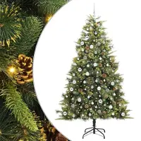 Syfax Árbol de Navidad artificial con ramas plegables y conos 210 cm