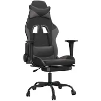 vidaXL Silla de gaming de con reposapiés, color negro y gris, tapizada en cuero sintético