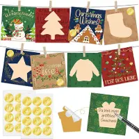 Merkloos Calendario de Adviento hecho a mano: 24 tarjetas decorativas, pegatinas navideñas, pinzas de madera, cuerda de yute, tarjetas elegantes para 2024, calendario navideño