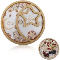 Merkloos Bandeja de "Eid Mubarak" - Bandeja decorativa "Maans en Sterren" para el Ramadán