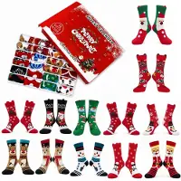Merkloos Calendario de adviento con 12 pares de calcetines navideños