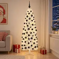 Syfax Árbol de Navidad artificial estrecho con bolas 180 cm 300 LED