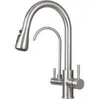 Equivera Grúa de cocina de acero inoxidable de 3 vías - 360° Rotación - Ducha extensible de mano - Ideal para un fácil uso de agua
