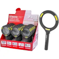 STREND PRO Lupa con luz 113x242x22 mm, 2xAA, LED 100 lm, iluminación con 3 LED, para lectura, caja expositora de 15 uds
