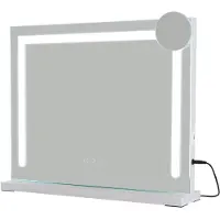 ZMH Espejo de maquillaje con luces LED regulables, dimensiones 50x42 cm, 3 modos de luz de color, aumento de 5x, conexión USB, ideal para dormitorio y vestidor