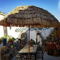 LTPRTZ Parasol Rafia - Parasol Playa - Protección solar exterior - Tiltable con ventilación - 2,4 metros - Natural