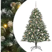 vidaXL Árbol de Navidad artificial con 300 luces LED, base incluida, color verde, 180 cm